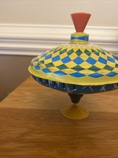 Vintage Simm Spielwaren Tin Metal Pump Spinning Top Toy 7 1/2 German WORKS