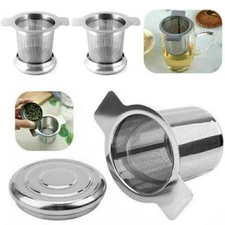 2Pcs Stainless Steel Mesh Tea Infuser Metal Cup Strainer Loose Leaf Filter w/Lid