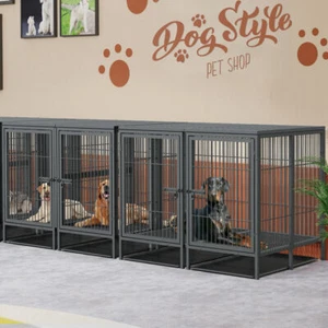 Two In 1 Heavy Duty Dog Cage Metal Kennel Divider Dog Crate f/ Porch Garden Yard