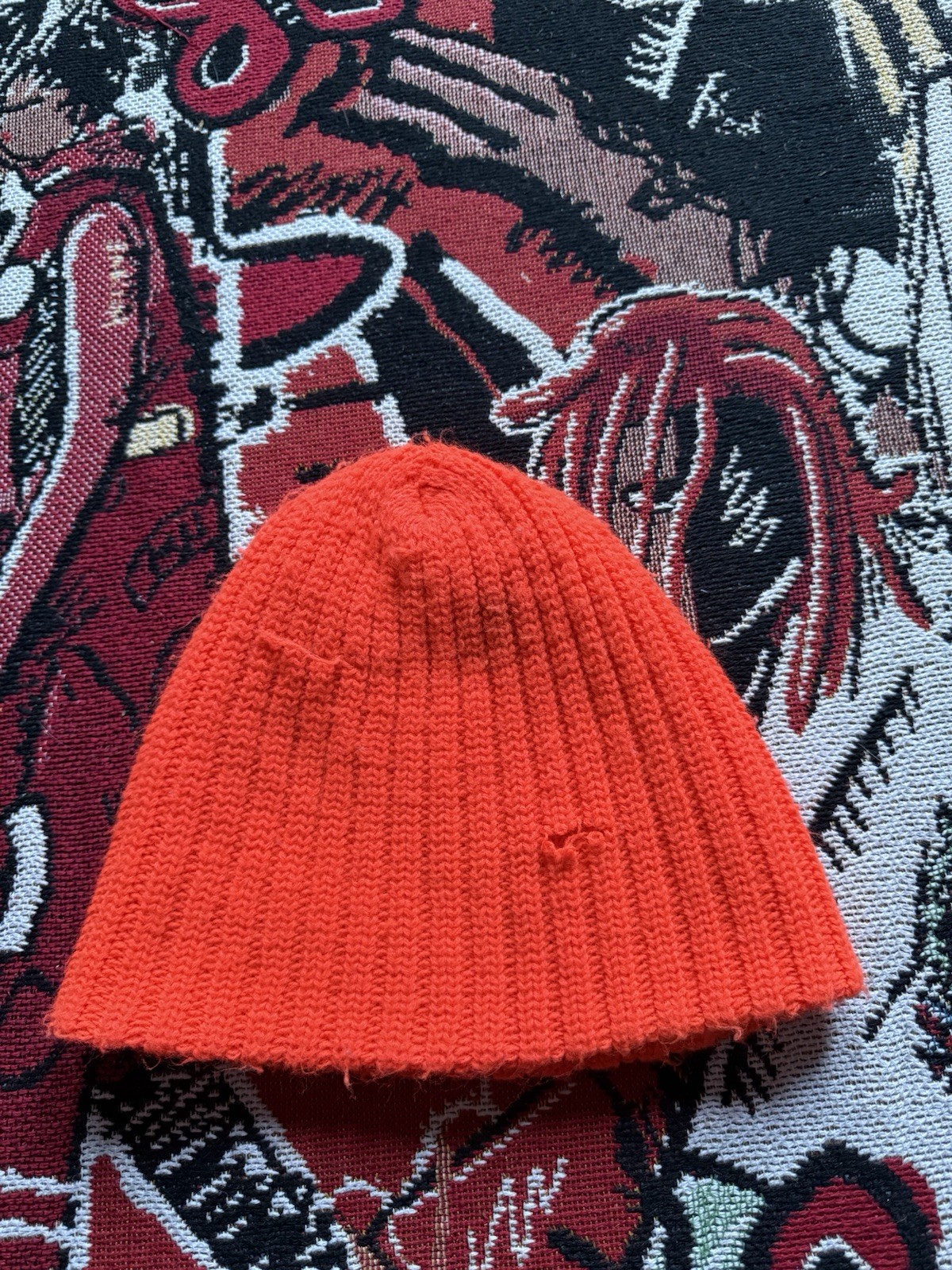 70s Construction Orange Winter Beanie small distr… - image 1