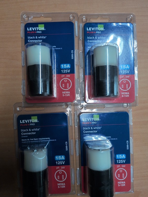 4x Leviton 15 Amp 125-Volt Straight Blade Connector, Black & White 5269-CS 