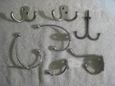 Lot of 7 Assorted Coat & Hat Bathroom Hooks Chrome-Nickle-steel