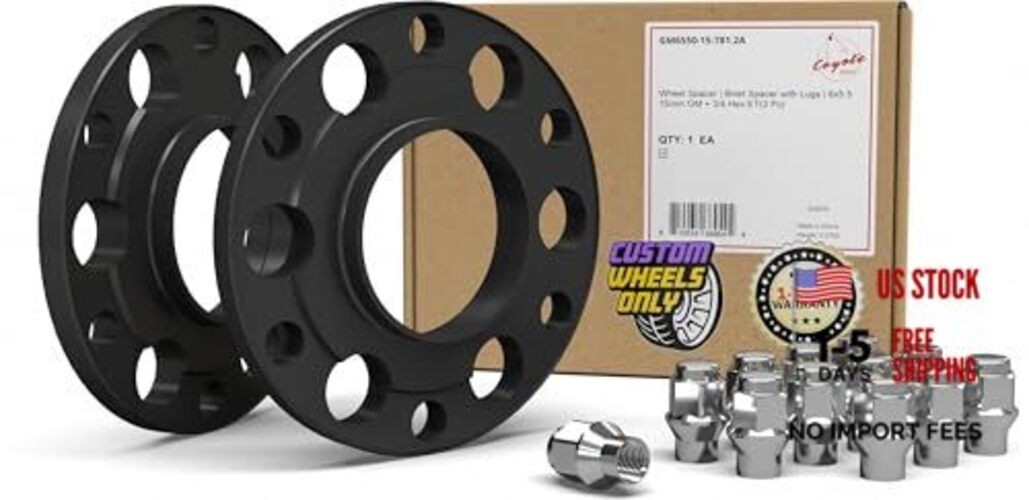 2 Pcs Hub Centric Billet Wheel Spacers Kit with Aftermarket Lug Kit Chrome