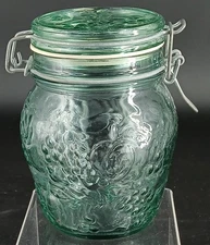 VTG Libbey Grapes Fruit Hermetic Jar Canister Wire Bail Farmhouse Country 1/25