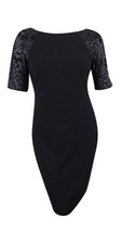Calvin Klein Women's Sequined-Sleeve Sheath Dress (8P, Black) 700289311216