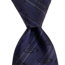 VIVIENNE WESTWOOD Men's Silk XL Necktie ITALY Luxury ORBS STRIPED Blue EUC Rare