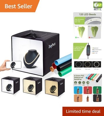 Portable 16''x16'' Photography Light Box with Adjustable LEDs & 6 PVC Backdrops