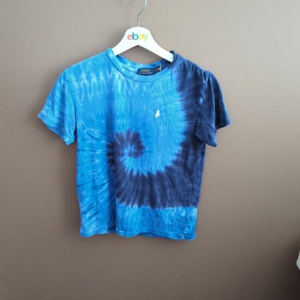 Polo Ralph Lauren Shirt Womens 2XS Blue Tie Dye Cotton Crew Neck T-Shirt Top