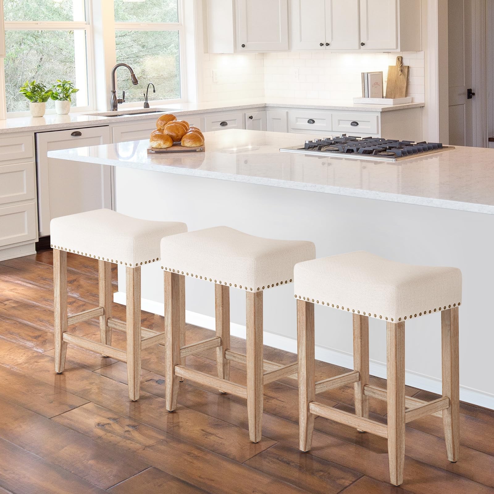 Bar Stools Set of 2,25.7 inch Counter Height Bar Stools,Upholstered Kitchen B...