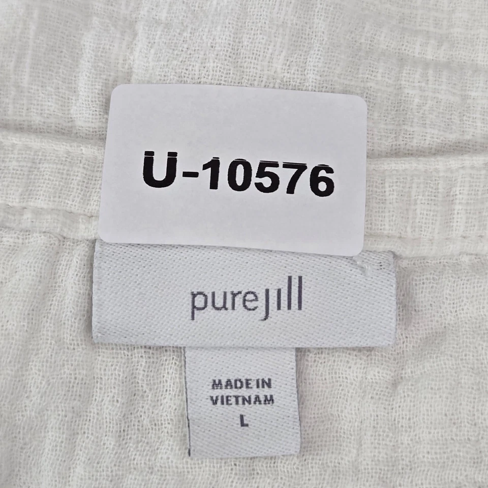 J Jill Women Blouse L White V-Neck Pullover Lagenlook 3/4 Sleeve - Image 2 of 4