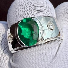925 Sterling Silver Green Emerald Gemstone Handmade Ring for Men's All Size