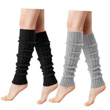 Pleneal Leg Warmers for Women - 1/2/3 Pairs Fashion Cable Knit Black light Grey