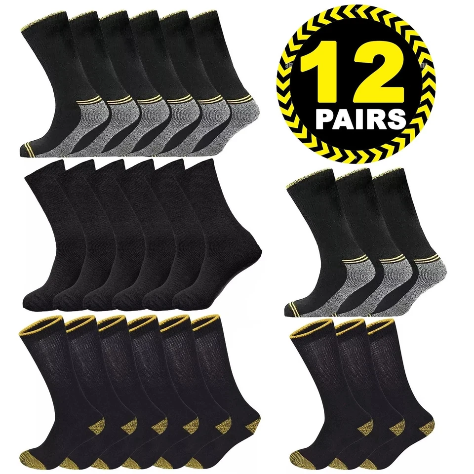 KNWER CLOTHING 12 Pairs Mens Diabetic Work Socks Rich Cotton Wide Non Elastic Loose Top Sock