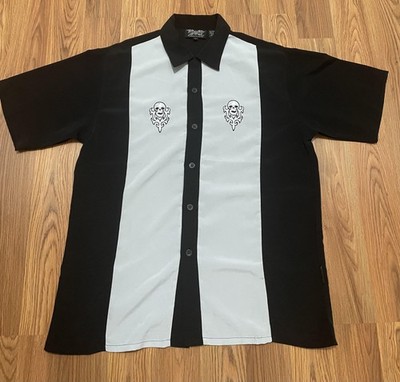 Dragonfly Shirt Mens Large Skull Bowling Black Button Front