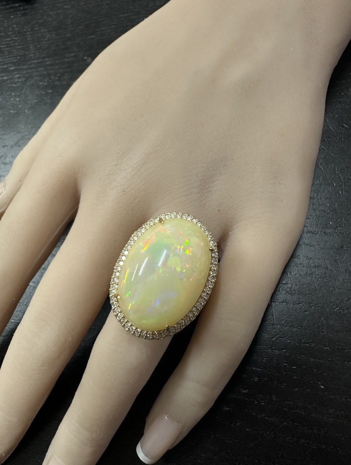 Huge Natural Ethiopian Opal and Diamond 14K Solid Yellow Gold Ring image 6