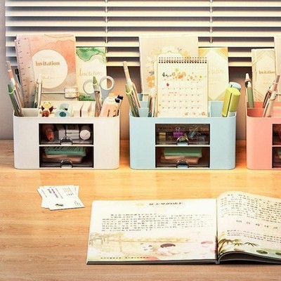 Multipurpose Desk Organiser With Drawers Multiple Compartments Pen Storage Box