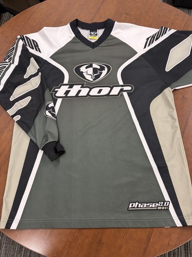 Vintage Y2K THOR Motocross Jersey Men M Grey Long Sleeve Moto Racing Phase 2.0