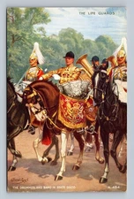 Vintage British Life Guards Drummer & Band in State Dress Postcard