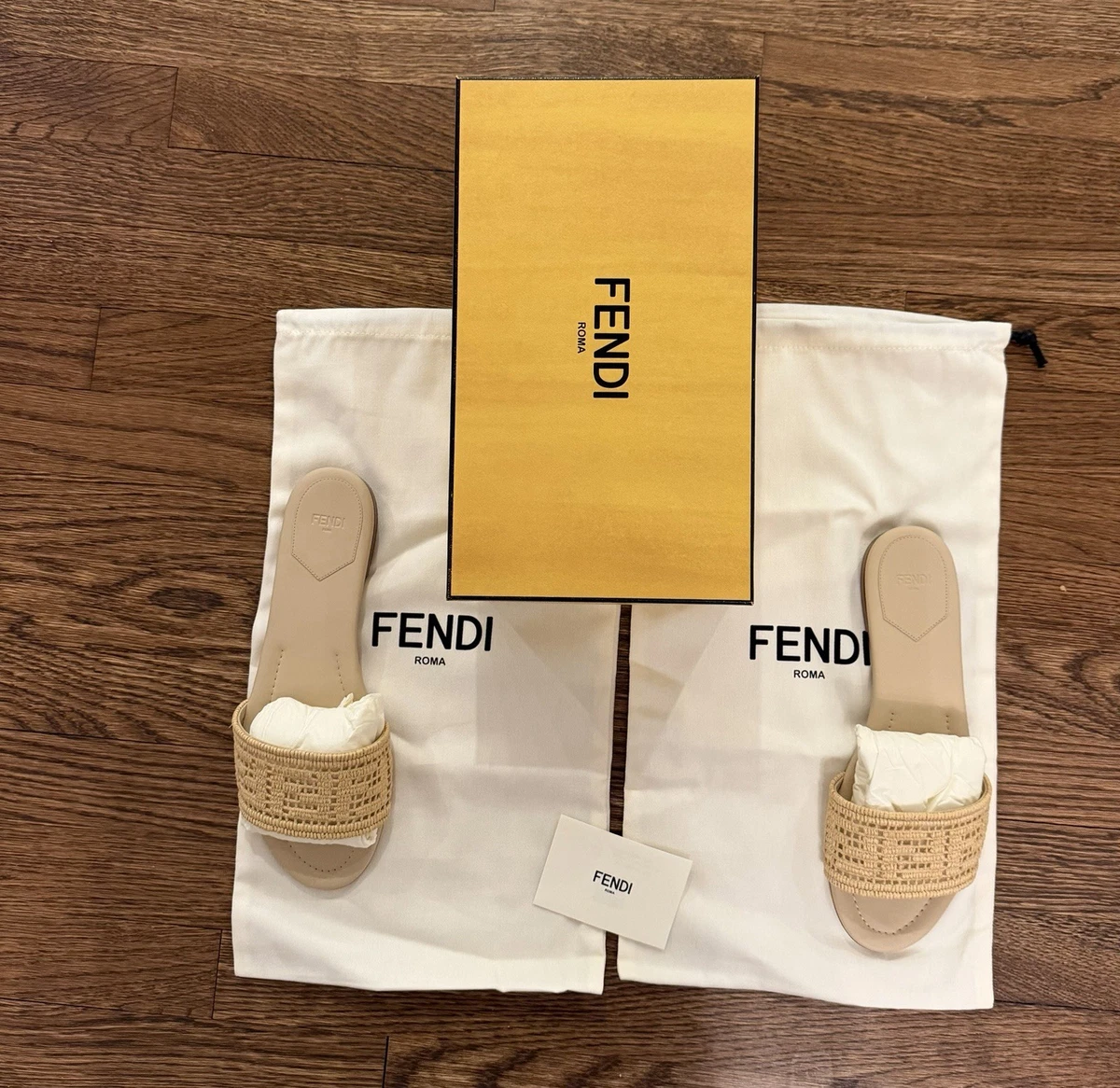 Fendi Sunshine FF Raffia Leather Slide Sandals - Bergdorf  Authentic Fendi Sunshine Raffia Slides- Women’s 41 (11) - New in Box main image 1