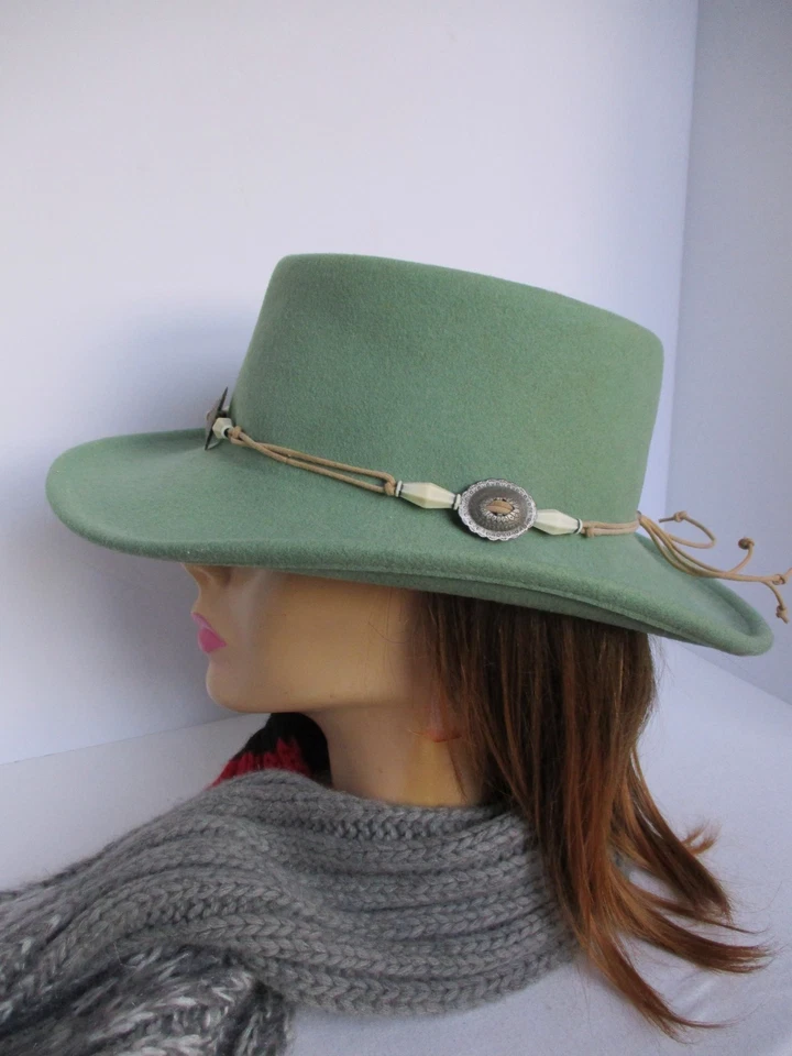 Chapéu Western Feminino Vintage Scala Conch Verde Macio 100% Lã P Pequeno EUA - Imagem 4 de 4