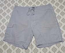 J Crew Board Shorts Men 35 Blue Gray Drawstring Surf Swim Stripe Lined 8" Inseam