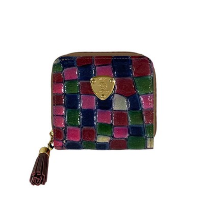 ATAO Dark Navy Pink Multi Patent Leather Bifold Wallet