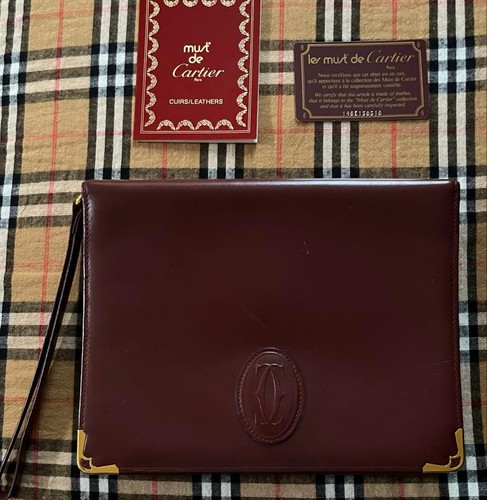 Cartier Must Line Bordeaux Leather Clutch Bag Second Bag New