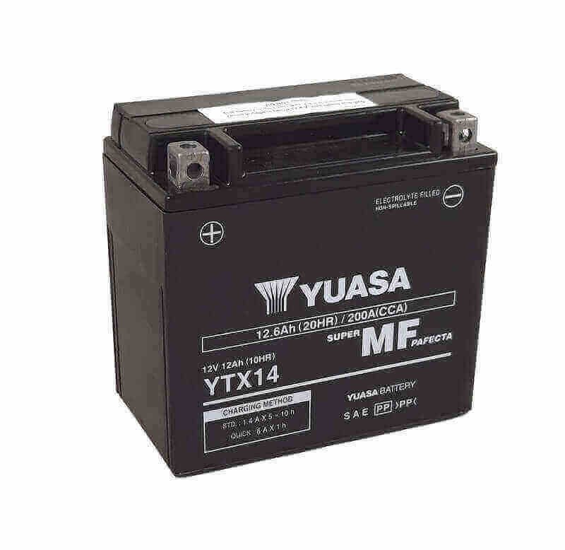 Batterie Yuasa YTX14-BS pour Piaggio MP3 et GTS, alimentation 12V 12Ah fiable