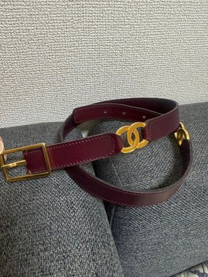 CHANEL Belt Burgundy Leather Coco Mark gold buckle Shipped  display picture 1