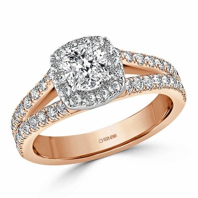 1.70 Ct Cushion Cut Lab Created Diamond Wedding Ring 14K Solid Rose Gold B