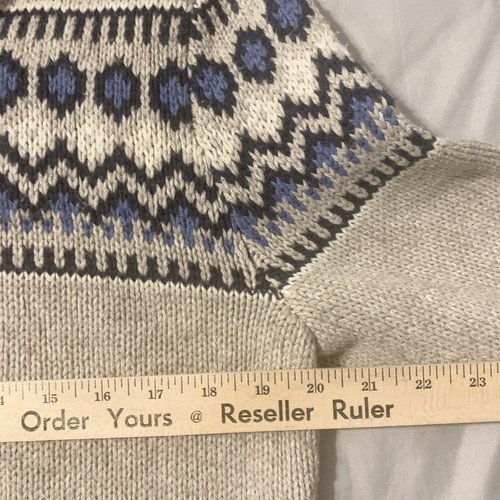 American Eagle Sweater Men MED Beige Blue Fair Isle Shawl Collar Heritage Dad - Picture 12 of 18