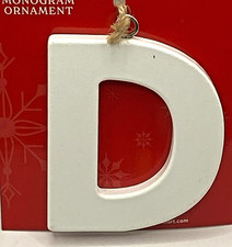 NEW 3.5" WOOD MONOGRAM INITIAL D WHITE CHRISTMAS ORNAMENT FREE SHIP