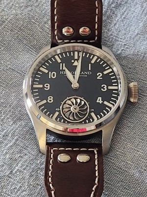 HRUODLAND F016 TURBINE PILOTS WATCH SEAGULL ST3620 HAND WIND MECH SAPPHIRE BGW9!