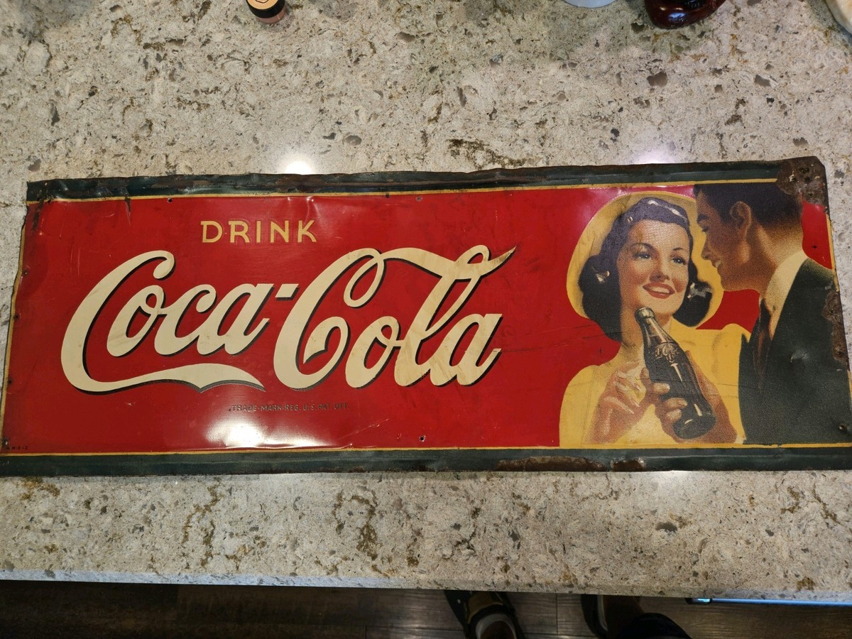 Coca-Cola アンティーク サイン　ガソライト Coca-Cola 1930s Sweethearts Tin Litho Sign Vintage Soda Fountain