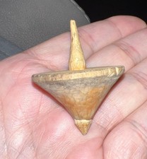 Vtg Hand Carved Wood Spinning Top Wooden Tip Point Primitive
