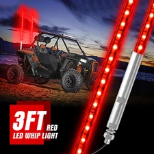 Red 3ft Lighted Antenna LED Whip Light w/Flag For ATV Polaris RZR 4 Wheeler UTV
