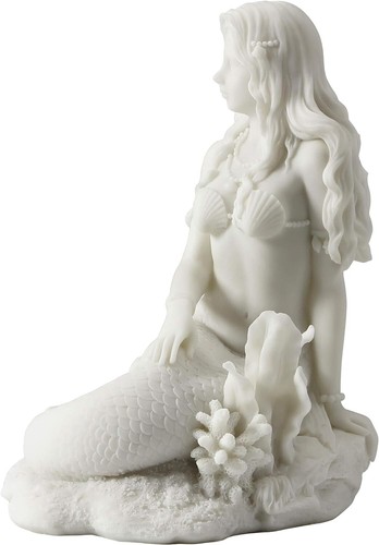 Meerjungfrau sitzend am Strand - weiße Skulptur Figur Statue *NEU* - Bild 2 von 4