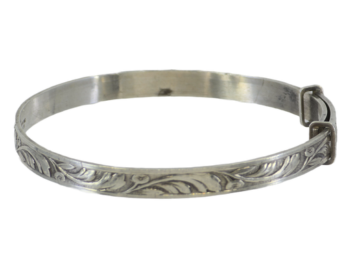 VINTAGE ART DECO CHASED ENGRAVED EXPANDABLE STERLING SILVER BRACELET FOR KIDS - Picture 3 of 21