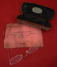 Vintage Antique Glasses Set - W/ Cloth Business Card, In Cases - W.E. Mendenhall