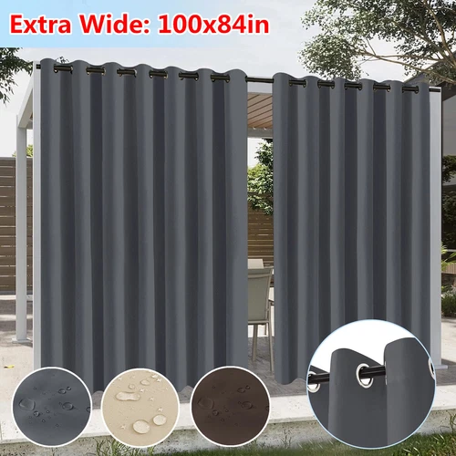 100" Extra Wide Outdoor Blackout Curtains Waterproof Blocking UV Protect Patio - Picture 1 of 24