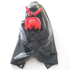 Latex Hood with Red Teeth Gag Nasal Tubes Back Zipper Rubber Mask Fetish 0.4MM