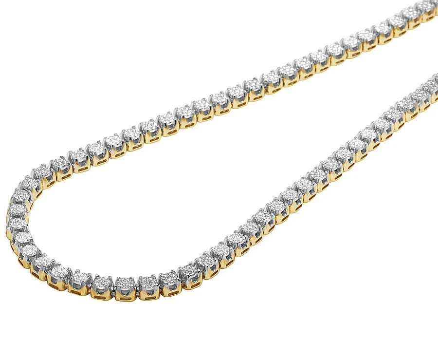 Mens 10K Yellow Gold Genuine Diamond 6MM Cluster Tennis Chain Necklace 10 Ct 24
