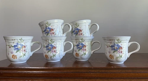 Set of 6 VINTAGE MIKASA FRENCH COUNTRYSIDE Blue Bouquet F 9004 Cups Japan