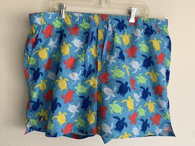 NWT XL Kangol Blue Sea Turtles Swim Trunks Shorts Summer Tropical Color Pop Art