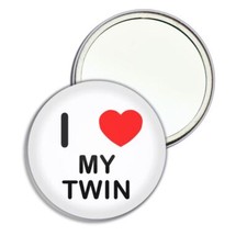 My Twin I Love Heart Round Mirror Pocket Compact (55mm or 77mm)