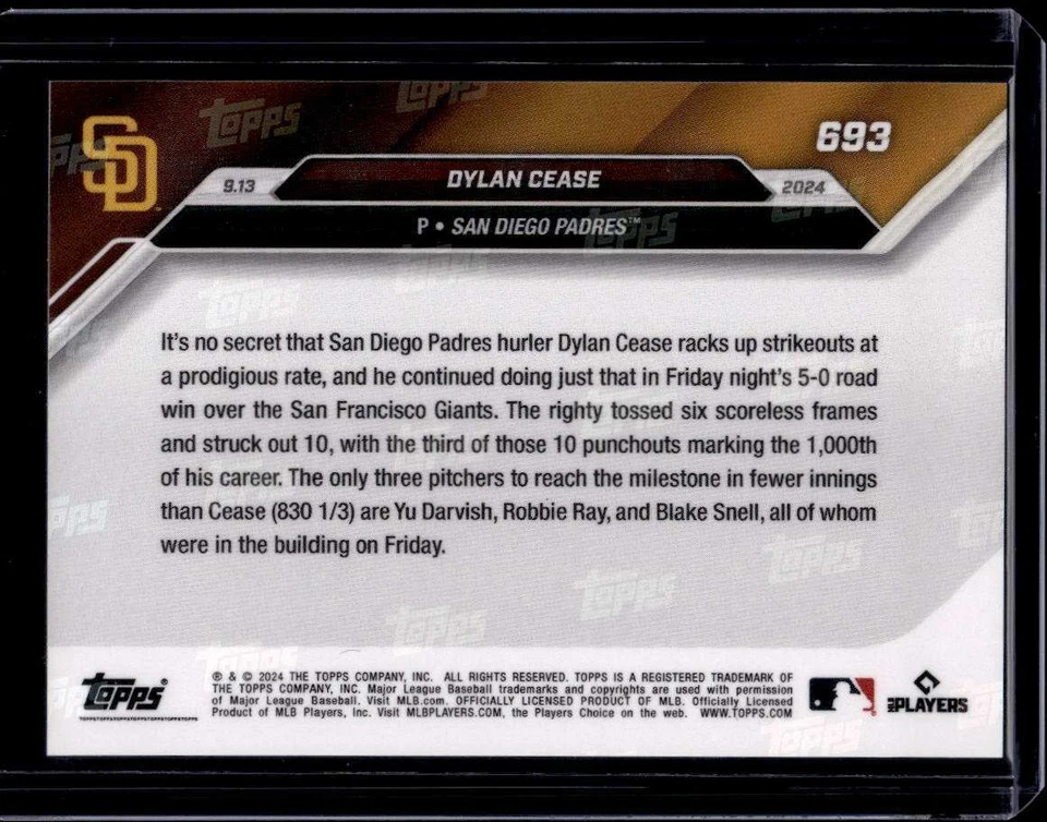 2024 Topps Now #693 Dylan Cease Purple Parallel #d /25 - Image 2 of 2