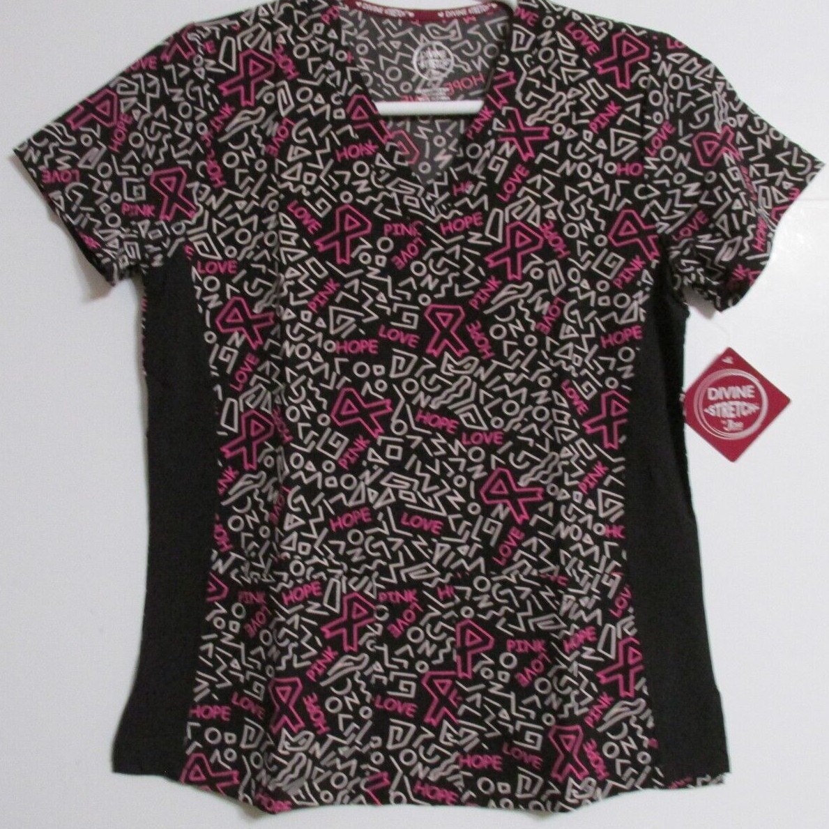 Women's Divine Stretch by JDM Medical Scrubs Top Black w/Pink White