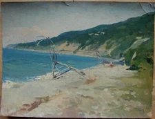 Ukrainian Soviet USSR oil painting impressionism realism seascape beach river