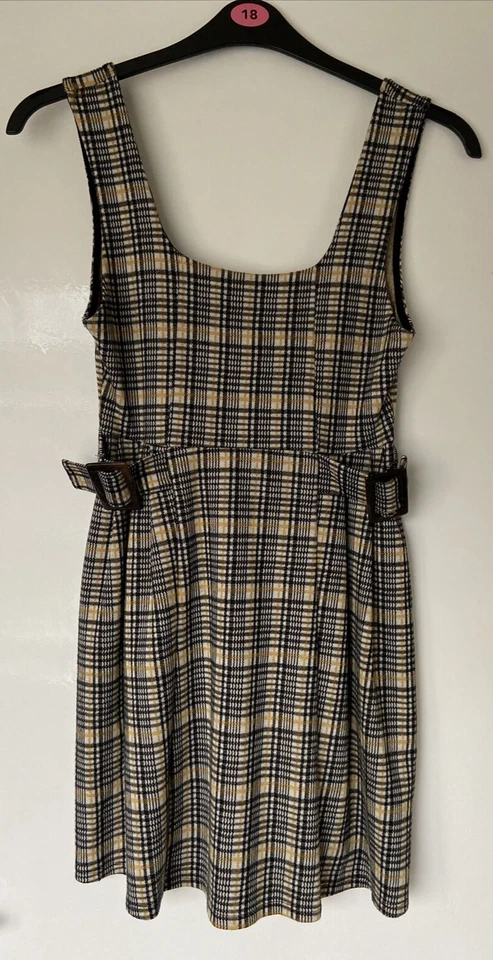 Женское мягкое кремовое и коричневое платье без рукавов с квадратным вырезом Topshop Check. Великобритания 8. VGC - Изображение 2 из 4