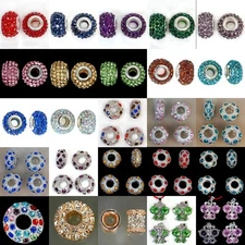 Big Hole Crystal Rhinestone Pave Rondelle Spacer Charm Beads 8 PCS